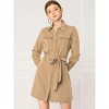 Allegra K Women's Contrast Stitch Button Up Belted Long Sleeves Shirt Dress - 3 of 4