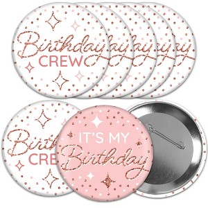 Big Dot of Happiness Pink Rose Gold Birthday - 3 inch Happy Birthday Party Badge - Pinback Buttons - Set of 8 - 1 of 4