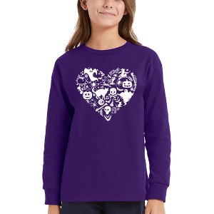 LA Pop Art Halloween Heart - Girl's Word Art Long Sleeve T-Shirt - 1 of 4