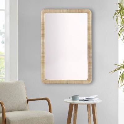 VYNXARIA 39"x26" Natural Rattan Rectangle Wall Mirror for Entryway, Living Room, Bedroom, Clothing Shop