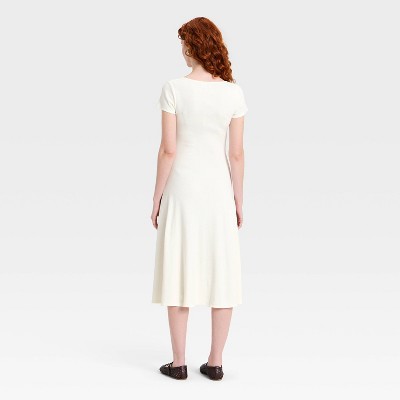 Женские платья Universal Thread Women's Short Sleeve Ribbed Button-Front Midi Sundress - Universal Thread™ Cream XL — фото 2