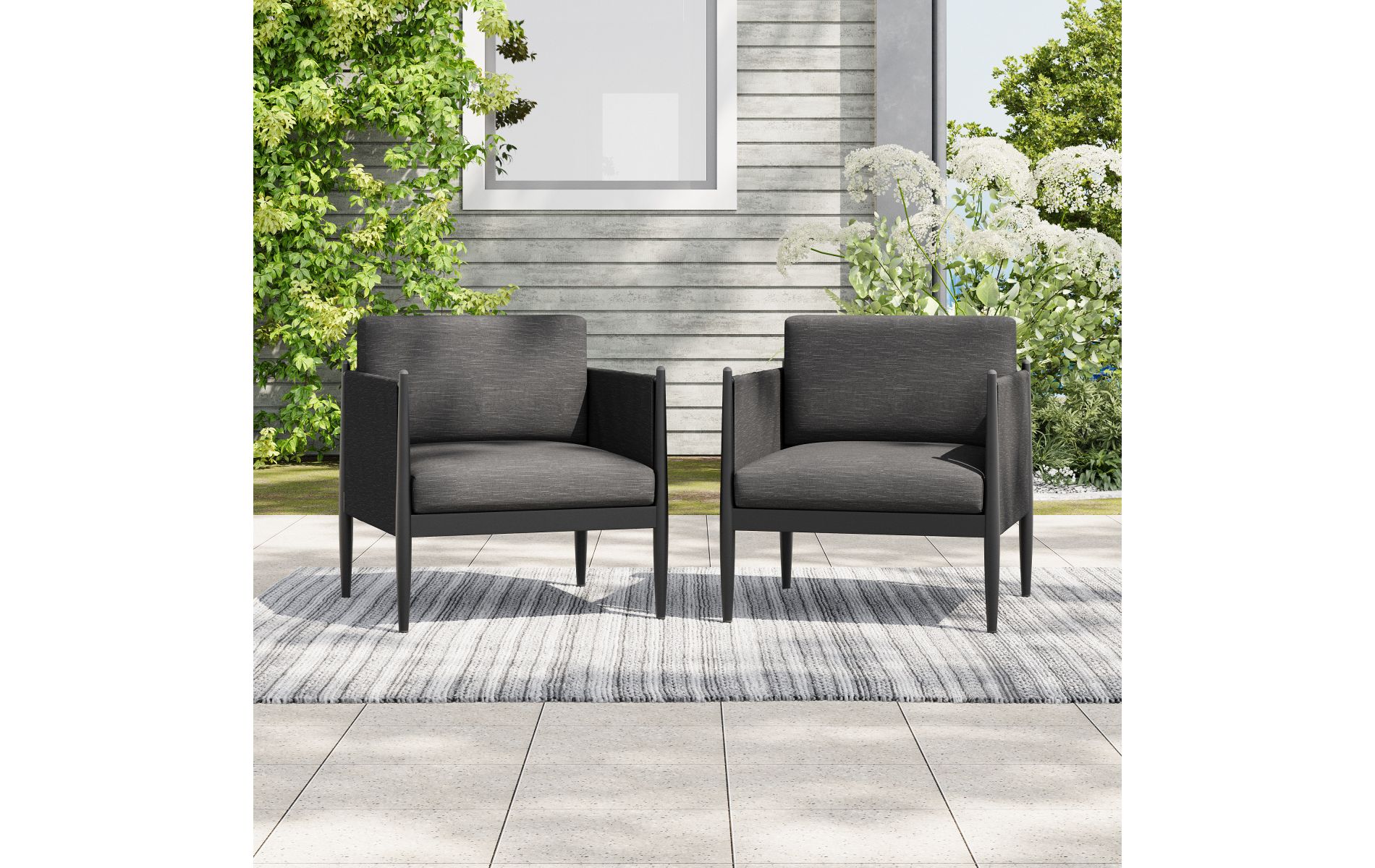 Set of 2 Modern Aluminum Outdoor Club Chair with Water-Resistant Cushions, 28"W Patio Lounge Seating for Backyard-3irtyhousy