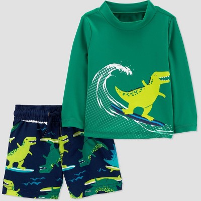 Carter's Just One You® Baby Boys' Dino Print Rash Guard Set - Light Teal Green 6M