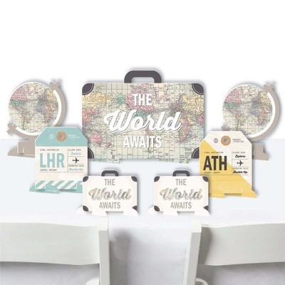 Big Dot of Happiness World Awaits - Travel Themed Party Centerpiece Table Decorations - Tabletop Standups - 7 Pieces