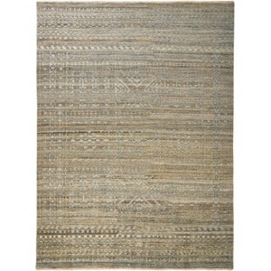 Gold and Tan Geometric Hand Knotted Worn Faded Area Rug - 1 of 4
