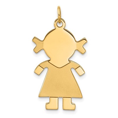 Black Bow Jewelry 14k Yellow Gold Satin Girl Engravable Charm or Pendant, 16mm