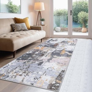 Runner Rug Modern Abstract Hallway Carpet Machine Washable Non-Slip Indoor Long Rug Bathroom Entryway Contemporary Accent Throw Easy Clean - 1 of 4
