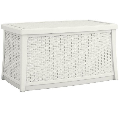 Suncast Elements 30 Gallon Outdoor Deck Patio Resin Wicker Coffee Table, White