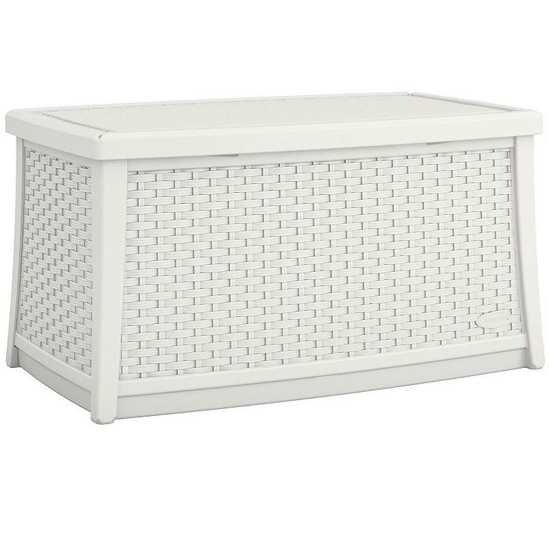 Suncast Elements 30 Gallon Outdoor Deck Patio Resin Wicker Coffee Table, White, 1 of 6