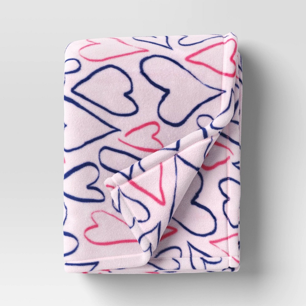 Assorted baby blankets, Recycled Poly Printed Outlined Hearts Plush Throw Pink/Blue - Room Essentials™