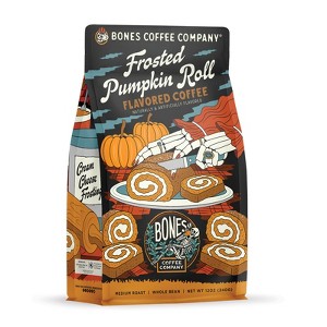 Bones Coffee Company Frosted Pumpkin Roll, Pumpkin Roll Flavor 12 oz (Whole Bean) - 1 of 4
