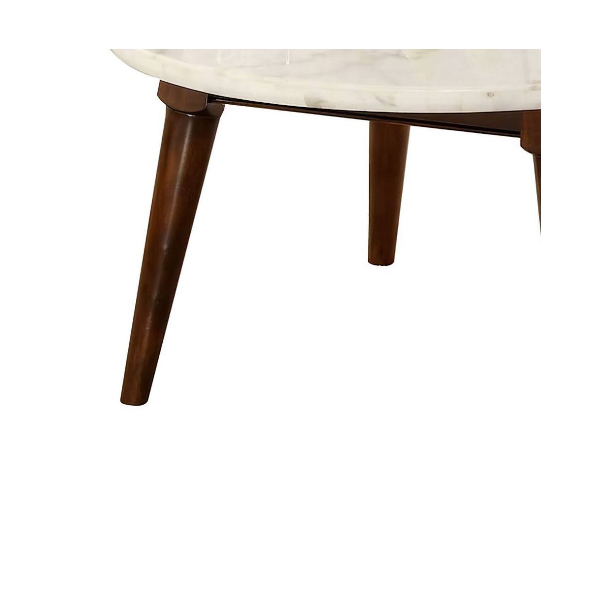36" Gasha Coffee Table-White Marble Top & Walnut - Acme Furniture: Mid-Century Modern, Round, Wood Legs, No Tools Assembly - thumbnail 4