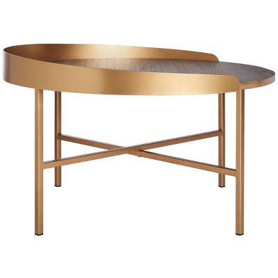 Prague Round Light Grey Oak and Gold Coffee Table