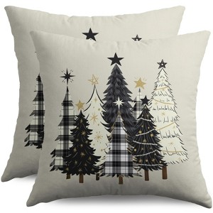 Christmas Pillow Covers 18X18 Set of 2, Black Cream Xmas Tree Buffalo Plaid Decorative - 1 of 4