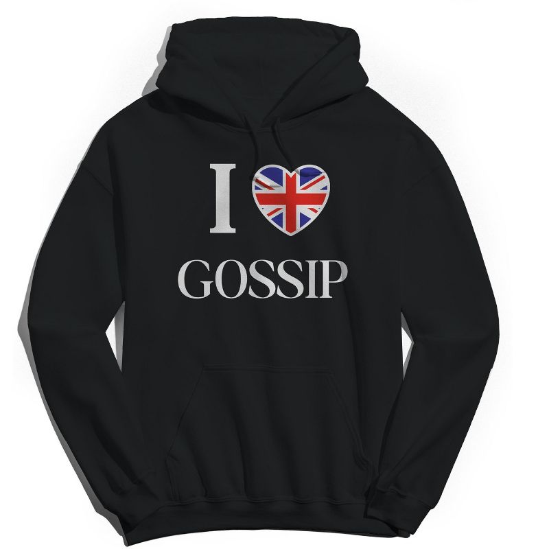 Rerun Island Women's I Love Gossip Long Sleeve Oversized Graphic Cotton Sweatshirt Hoodie - Black L, 1 of 3