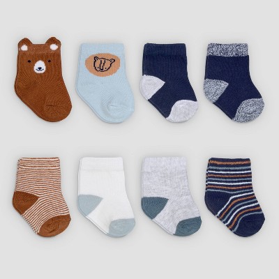 Image of Carter's Just One You® Baby Boys' 8pk Bear Crew Socks - Brown/Blue/White 3-12M