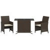 vidaXL 3 Piece Bistro Set with Cushions Brown Poly Rattan - 2 of 4