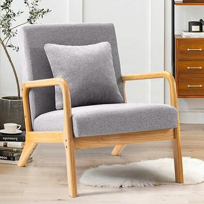Green and Linen Fabric Comfy Reading Lounge Side Chair for Living Room