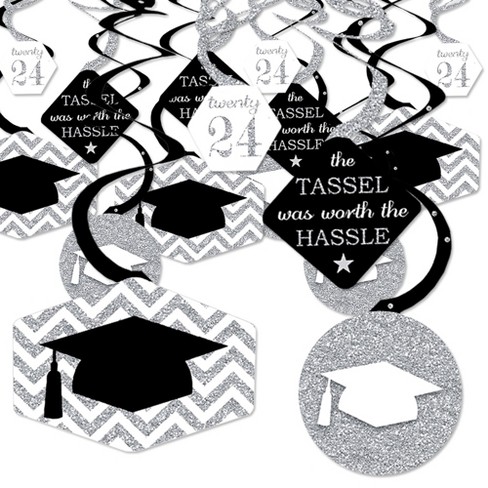 Big Dot of Happiness - Tassel Worth The Hassle - Silver - 2022 Graduation Party Hanging Decor - Party Decoration Swirls - Set of 40
