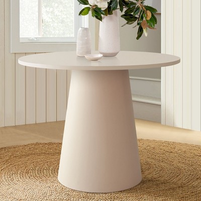 Dwen 35'' Dining Room Table, Manufactured Wood Foild with White Matt Finish Paper Round Top Pedestal Dining Table, Indoor Furniture - Maison Boucle