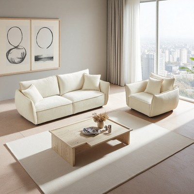 Modern Linen 3+1 Sofa Set with Wood Frame