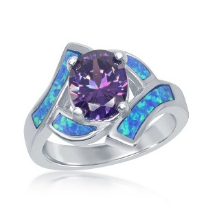 Opalata Sterling Silver Opal w/Oval Purple CZ Center Ring - Available Sizes:  9 ,  8 ,  7 ,  6 - 1 of 3