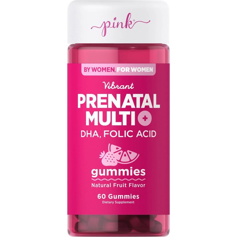 Pink Vitamins Vibrant Prenatal Multivitamin + DHA Gummies - Natural Berry - 60ct, 1 of 5