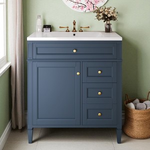 Mshliw 30 Inch Modern Bathroom Vanity with Sink, Storage Cabinet with 2 Drawers, Tip-Out Drawer and Soft Close Door, Resin Basin - 1 of 4