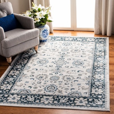 Isabella Cream and Navy Floral Border 3' x 5' Area Rug