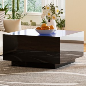 Modern Center Coffee Table with Tempered Glass Top, High-Gloss Center Table with LED Lights for Living Rooms and Small Spaces-The Pop Home - 1 of 4