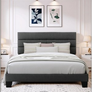 Allewie Platform Bed Frame with Fabric Upholstered Headboard and Wooden Slats Support, Fully Upholstered Mattress Foundation/No Box Spring Needed - 1 of 4