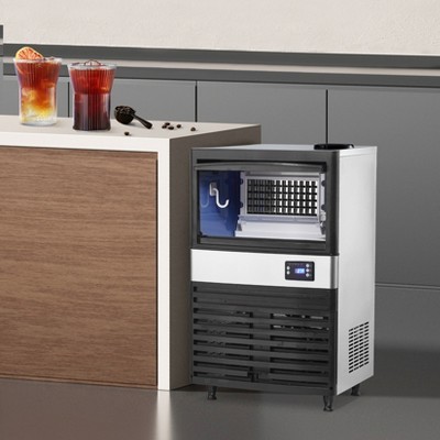 Commercial Ice Maker Machine 120Lbs/24H with 26Lbs Storage Capacity, 60Pcs/Cycle Ice Cubes, Freestanding Ice Machine, 2 Water Inlet Modes
