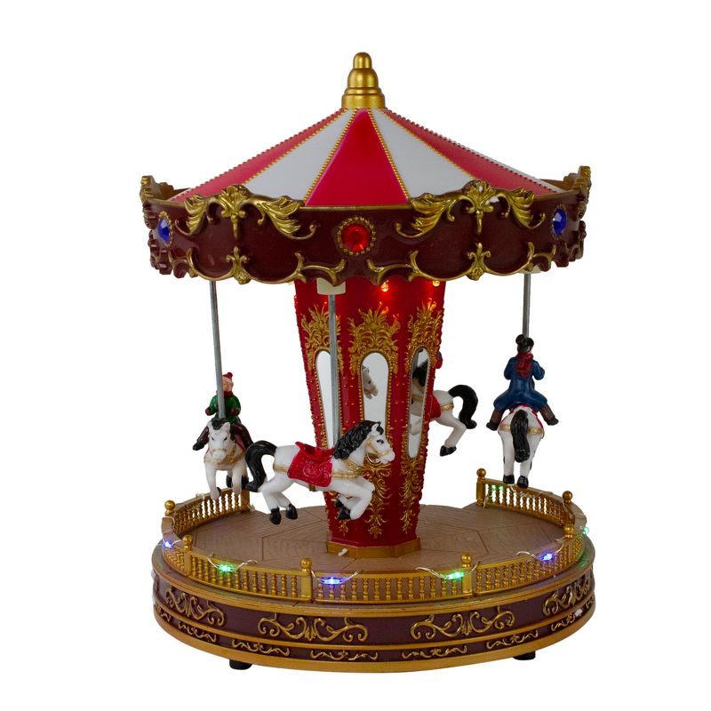 Northlight LED Lighted and Animated Horses Christmas Carousel Village Display - 11" - Red and White, 5 of 8