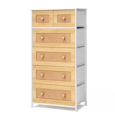 Pellebant 6-drawer Chest Vertical Dresser Storage Tower for Bedroom Steel Frame Wood Top