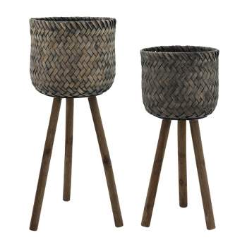 2pk Bamboo Planters on Stands Black - Sagebrook Home