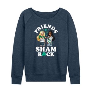 Women's - Barbie - Friends Sham Rock Lightweight French Terry Wide Neck Long Sleeve Shirt - 1 of 4