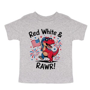 The Juniper Shop Red, White and Rawr Toddler Short Sleeve Tee - 4T - Heather Grey - 1 of 4