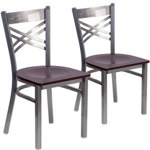 Emma and Oliver 2 Pack Clear Coated "X" Back Metal Restaurant Chair - 1 of 4