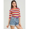 INSPIRE CHIC Women's Elbow Sleeves Boat Slim Fit Casual Stripe Animal Print Multi Floral Pattern T-Shirt - 2 of 4