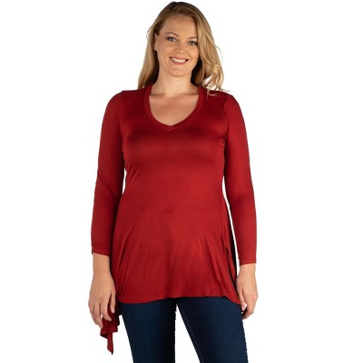 24seven Comfort Apparel Long Sleeve Split Hemline Tunic Top-rust-2x ...