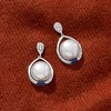 Ross-Simons 10.5-11mm Cultured Pearl and .30 ct. t.w. Sapphire Drop Earrings With Diamonds in 14kt White Gold - 3 of 4