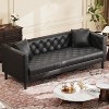 81" Mid-Century Modern Leather Chesterfield Sofa - 3-Seater with Deep Seats, Button Tufted & 2 Pillows | For Living Room, Apartment, Office - 2 of 4