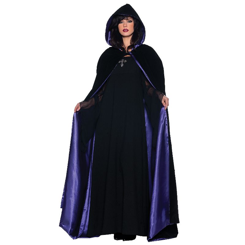 Halloween Express Adult Costume Purple Cape Deluxe 63" - One Size - Black, 1 of 2