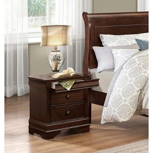Vynxaria Abbeville Collection Louis Philippe Nightstand, Brown Cherry Finish, 2 Drawers Hidden Jewelry Drawer, Dark Bronze Knobs - 1 of 4