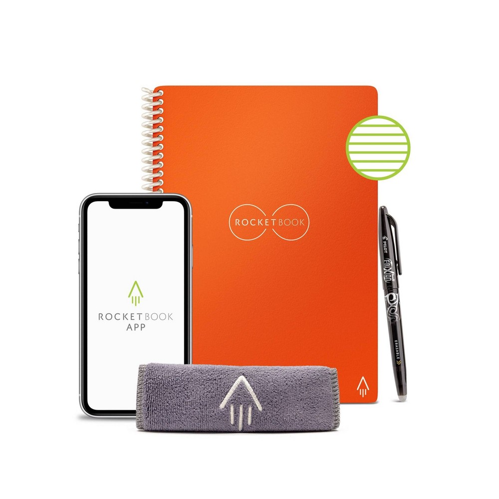 Core Smart Spiral Reusable Notebook Lined 36 Pages 6" x 8.8" Executive Size Eco-friendly Notebook Orange - Rocketbook