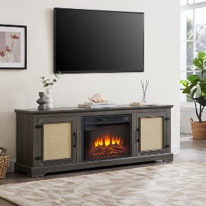 NicBex Rattan TV Stand for 70 Inch TV with 2 Cabinets,TV Entertanment Center with 23 Inch Fireplace Insert,TV Console Table for Living Room,Grey - 1 of 4