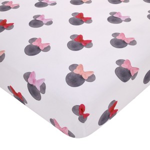 NoJo Disney Minnie Mouse - Black, Red and Pink Watercolor Minnie Ears Nursery Fitted Crib Sheet - 1 of 4