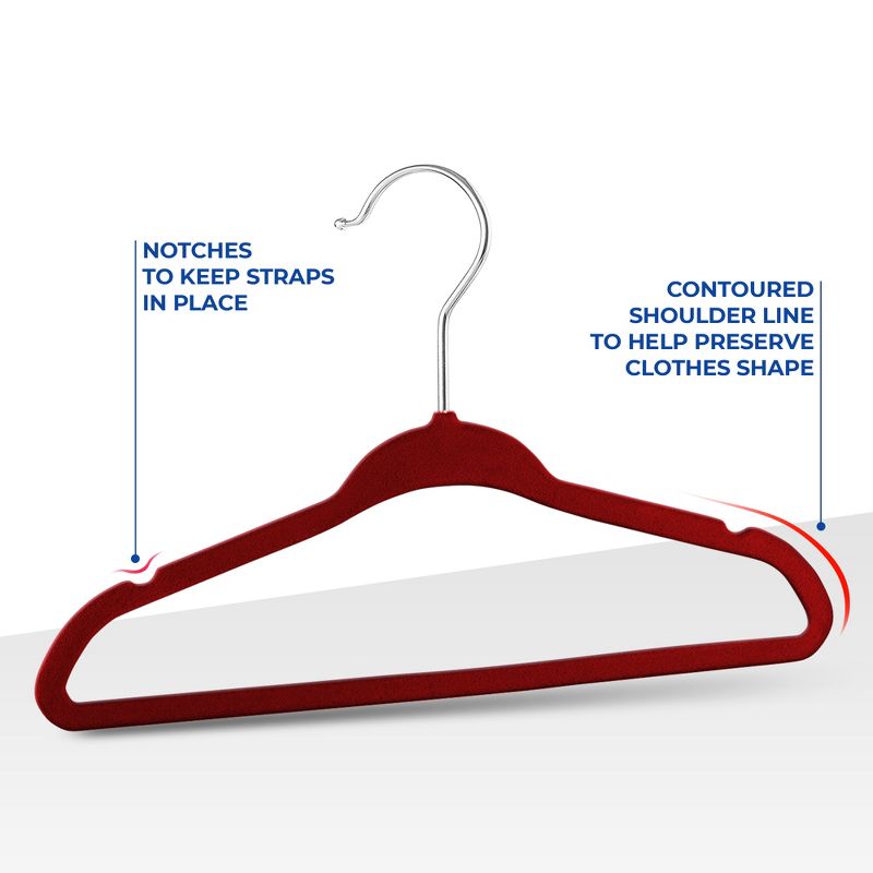 OSTO 100 Pack Premium Velvet Hangers, Non-Slip Adult Hangers with Pants Bar and Notches, Thin Space Saving 360-Degree Swivel Hook, 3 of 5