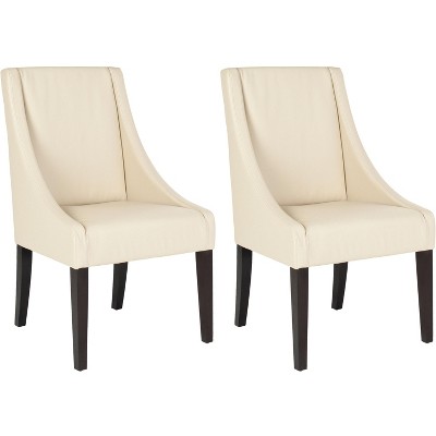 Cream Upholstered Leather Parsons Side Chair with Wood Legs