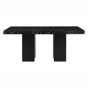 HomeRoots 70" Black Faux Marble and Wood Double Pedestal Base Dining Table - 1 of 4